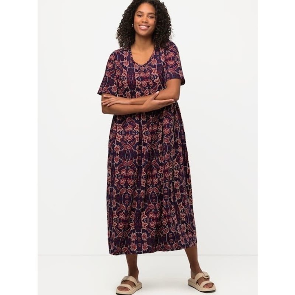 NWT Ulla Popken Paisley Empire Waist Pocket Knit Short Sleeve Dress Size 32/34